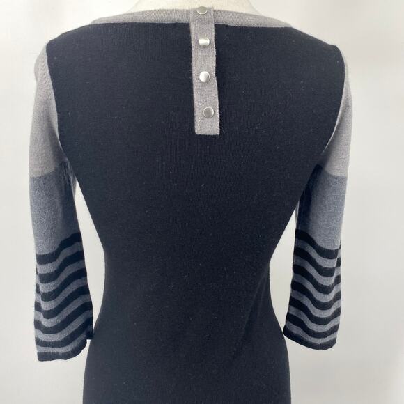 Cynthia Rowley Merino Wool Sweater Dress Color Block Stripes Mini Black Womens M - Picture 6 of 8